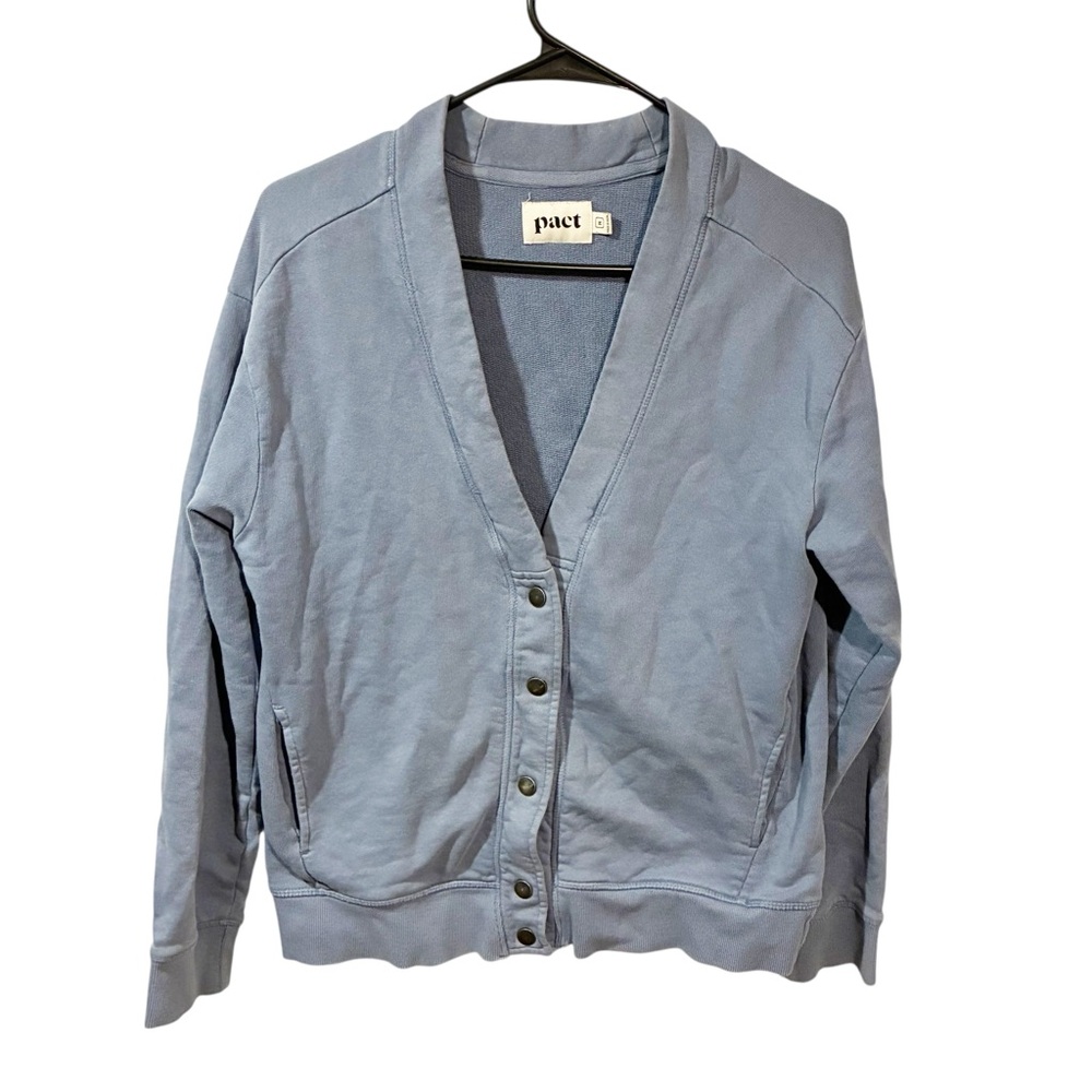Pact Essential Vintage Blue Snap Button Cardigan Organic Cotton Size Medium - Picture 2 of 6